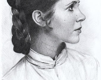 Print - pencil drawing - Carrie Fisher - sizes 8" x 12" to poster