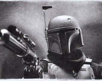 Original pencil drawing - Boba Fett Mandalorian Star Wars