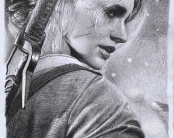 Canvas Print - pencil drawing - Ciri, the Witcher