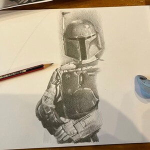 Print pencil drawing Boba Fett from ROTJ sizes 8 x 12 to poster image 5