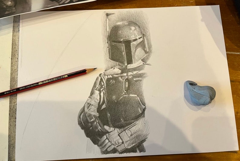 Print pencil drawing Boba Fett from ROTJ sizes 8 x 12 to poster image 5