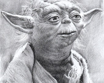 Print - pencil drawing - Yoda - sizes 8" x 12" to poster