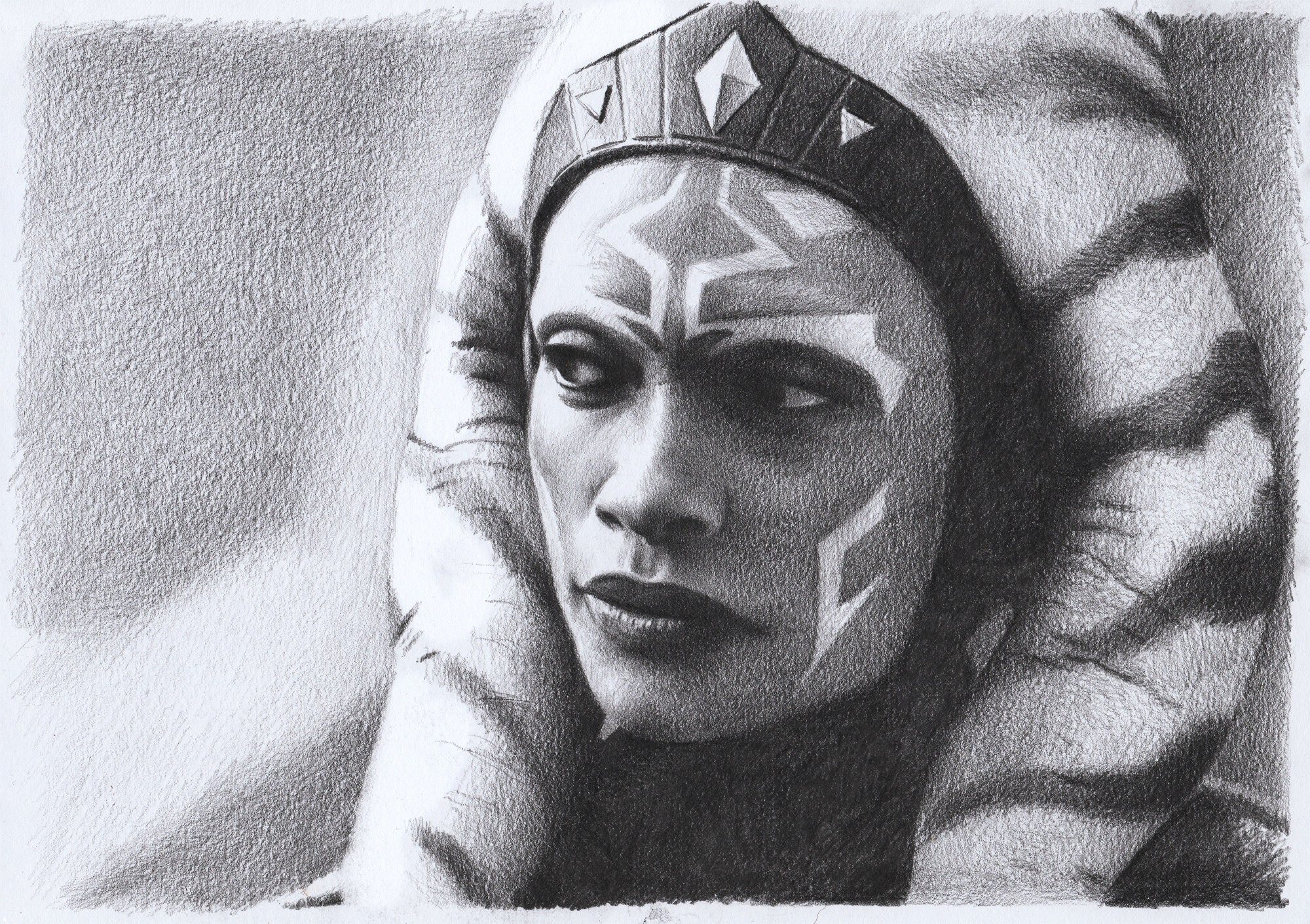 Original Pencil Drawing Ahsoka Tano Mandalorian Star Wars Etsy