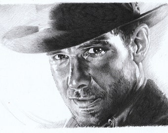 Original pencil drawing - Harrison Ford as Indiana Jones