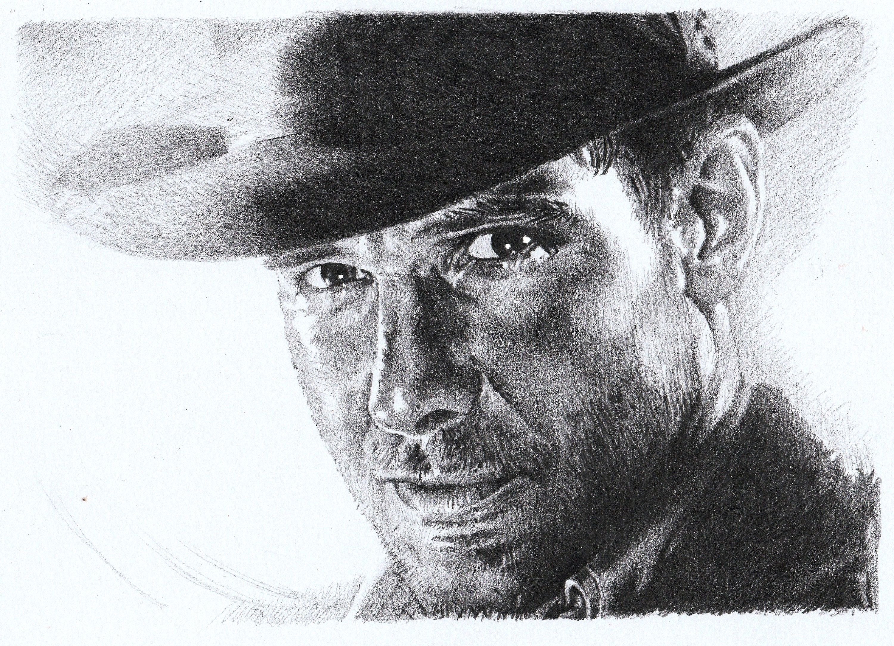 オリジナルの鉛筆画 - インディ・ジョーンズ役のハリソン・フォード