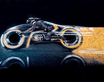 Print - crayon drawing - Tron light bike - sizes 8" x 12" to poster