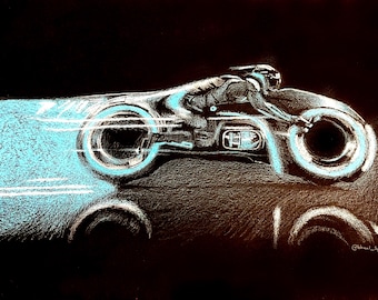 Print - crayon drawing - Tron light bike - sizes 8" x 12" to poster