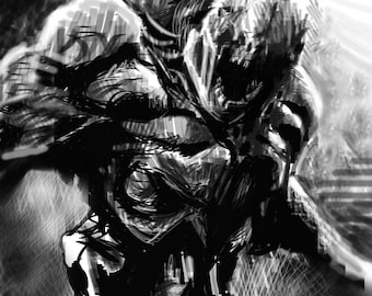 Print - original digital drawing - Doom Hell Knight - sizes 8" x 12" to poster