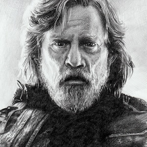 Impresión - dibujo a lápiz - Los últimos Jedi - Luke Skywalker, tamaños 8" x 12" para póster