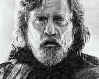 Print - pencil drawing - The Last Jedi - Luke Skywalker, sizes 8" x 12" to poster