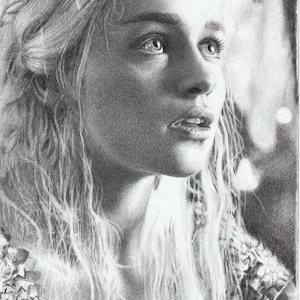 Druck - Original Bleistiftzeichnung - Daenerys Targaryen, Größen 20 x 12" zum Poster