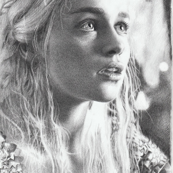 Print - Original pencil drawing - Daenerys Targaryen, sizes 8" x 12" to poster