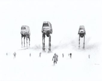 Original pencil drawing - Hoth attack - size A4 (~8"x12")