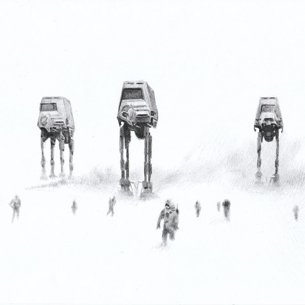 Original pencil drawing - Hoth attack - size A4 (~8"x12")