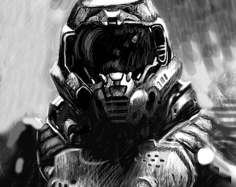 Print - original digital drawing - Doom Slayer - sizes 8" x 12" to poster