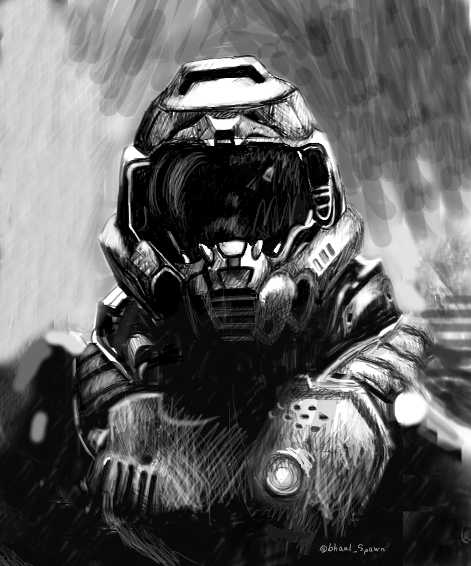 Print - Original Digital Drawing - Doom Slayer - Sizes 8