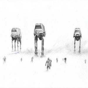 Impresión - dibujo a lápiz - Ataque de Hoth - tamaños 8" x 12" para póster
