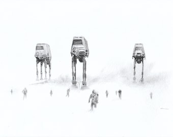 Print - pencil drawing - Hoth attack - sizes 8" x 12" to poster