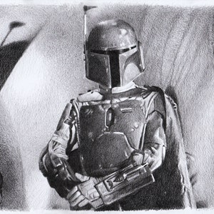 Print pencil drawing Boba Fett from ROTJ sizes 8 x 12 to poster image 1