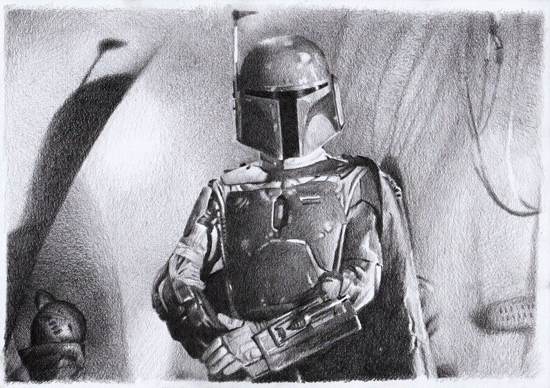 Print pencil drawing Boba Fett from ROTJ sizes 8 x 12 to poster image 1