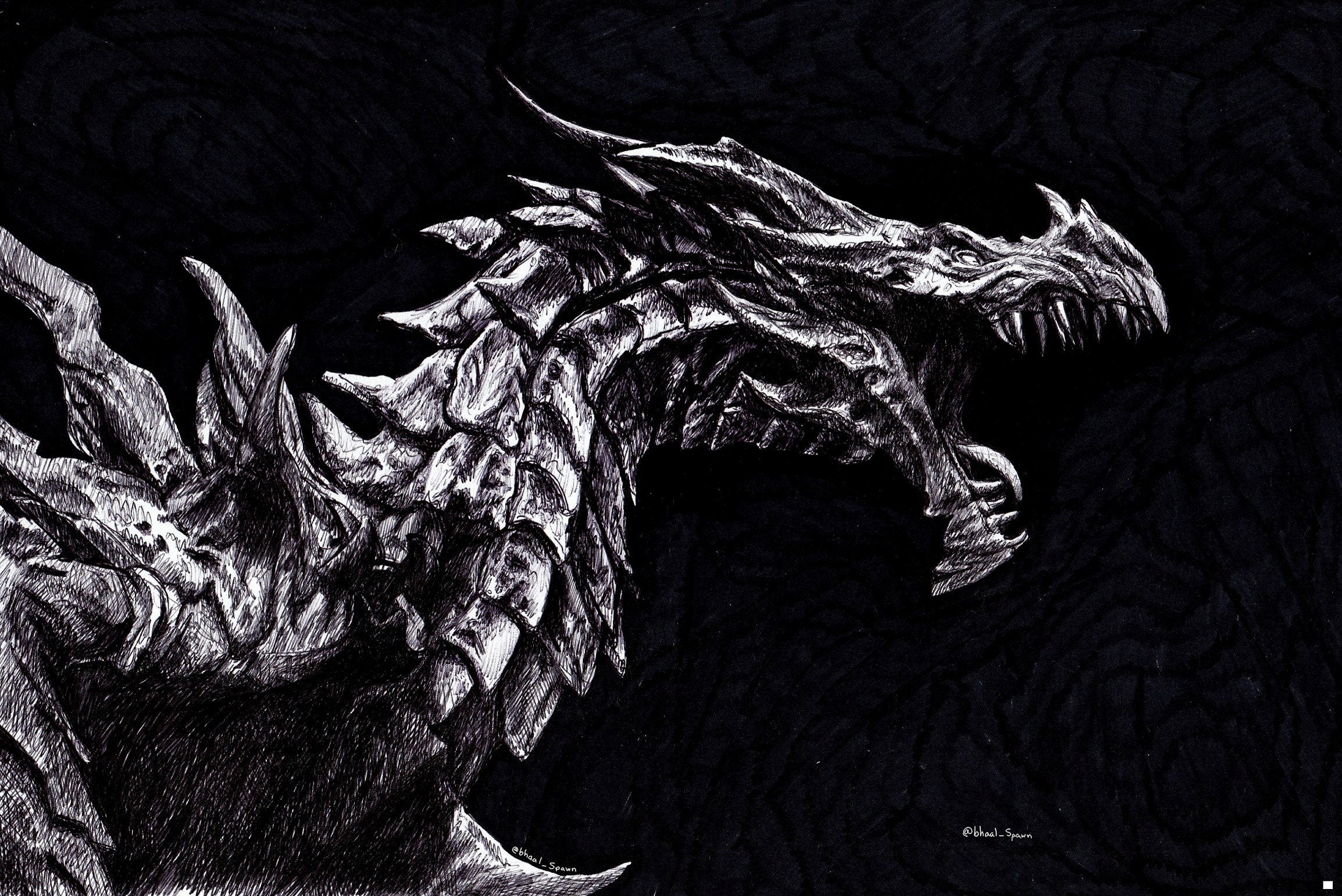 Druck - Kugelschreiber Zeichnung - The Elder Scrolls Skyrim Drachen, Größen  20x30cm als Poster, image size:2308x1542