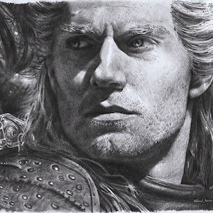 Druck - Bleistiftzeichnung - Geralt von Rivia - der Hexer, Größen 20 x 12" zum Poster