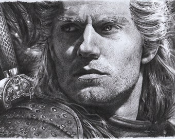 Dibujo original a lápiz - Geralt de Rivia - el Brujo, tamaño A4