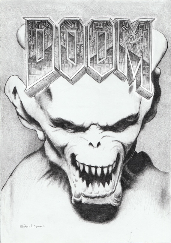 Impresión dibujo original a lápiz Doom tamaños 8 x - Etsy México