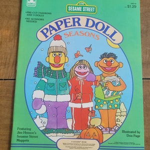 Vintage Sesame Street Paper Dolls- Uncut Paper Dolls- Paper Doll Book- Jim Henson's Muppets- Bert and Ernie Dolls- 1980s Golden Book