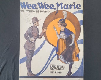 Rare Vintage Sheet Music  - Wee, Wee, Marie - WWI Music - Beautiful Cover Art  - 1918