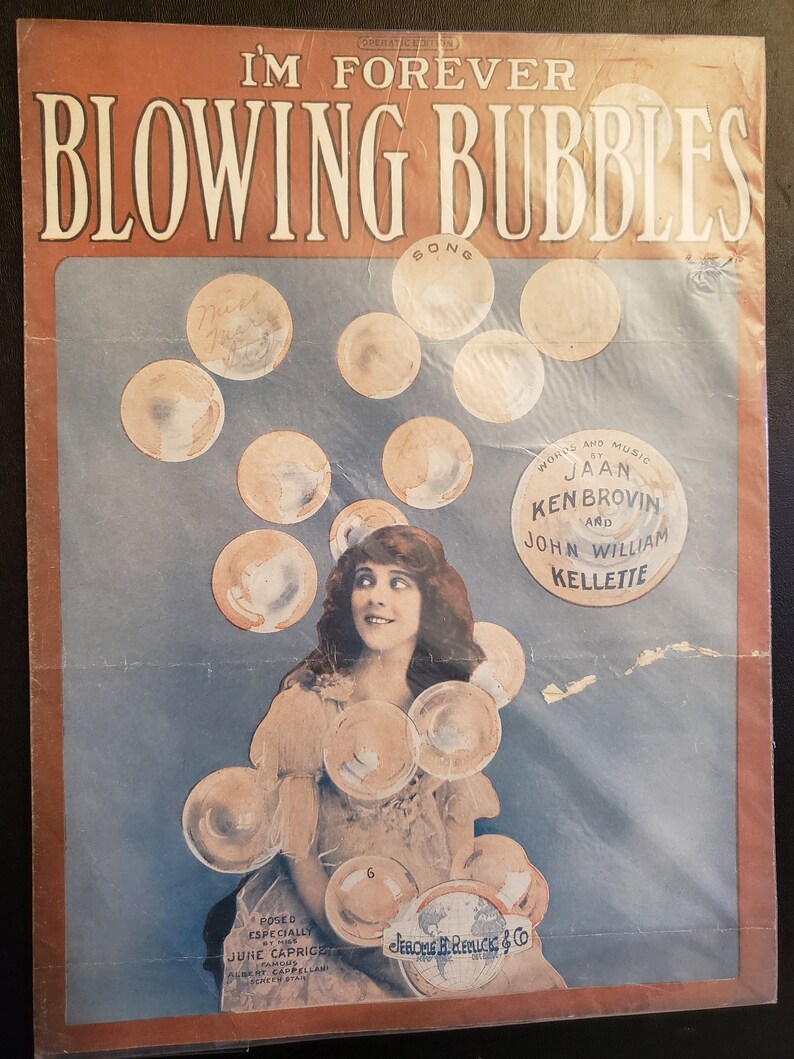 Vintage Sheet Music From 1919 I'm Forever Blowing Bubbles Operatic