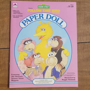 Vintage Sesame Street Paper Dolls - Big Bird and Muppet Paper Doll Book- 1980s Golden Book- Uncut Paper Doll Book- Vintage Big Bird