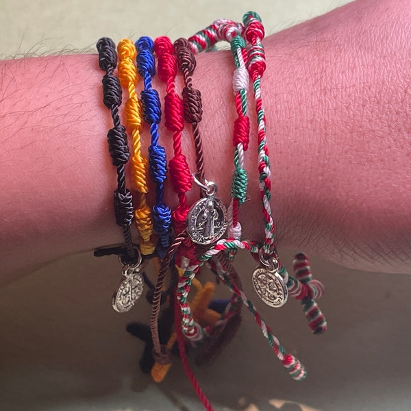 Red Knotted Rosary Bracelet – 2 Pack Nylon Cord – Christian Faith Jewelry