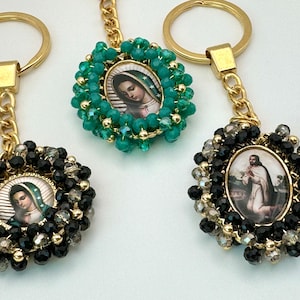 Chaveiro de cristal com contas de Nossa Senhora de Guadalupe, Virgem Maria. Chaveiro de São Juan Diego. Clã da Virgem de Guadalupe, Llavero de Juan Diego