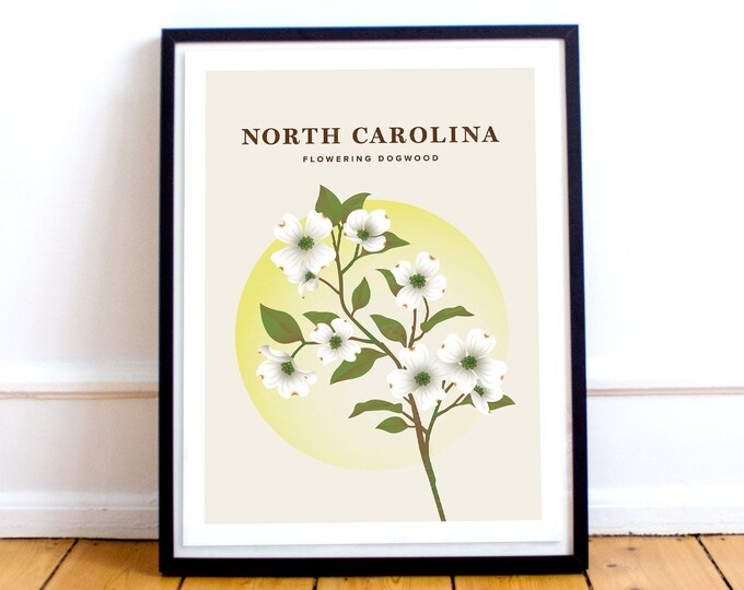 North Carolina State Flower Print CUSTOMIZABLE Flowering Dogwood Print ...