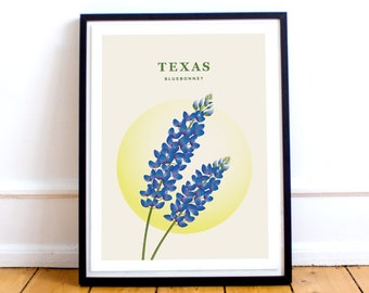 Texas Print – Texas State Flower Poster, Bluebonnet Illustration, Texas Poster, Bluebonnet Print, Texas Gift, Southwest Travel Art