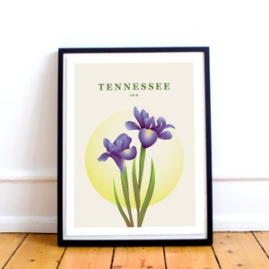 Tennessee Druck - Tennessee State Blume Poster, Iris Illustration, Tennessee Poster, Iris Blume Druck, Tennessee Geschenk, Reise-Kunst