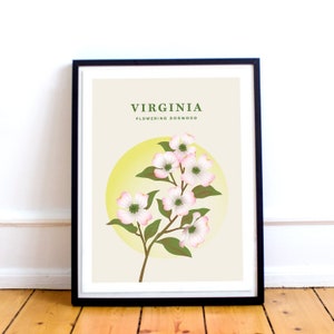 Virginia Print – Virginia State Flower Poster, Dogwood Illustration, Virginia Poster, Dogwood Print, Virginia Gift, East Coast Travel Art