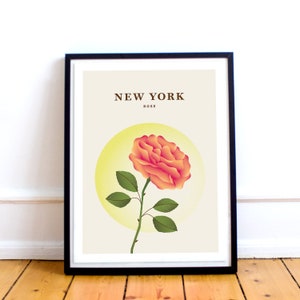 New York Druck - New York State Blume Poster, Rose Illustration, NYC Poster, Rose Druck, New York City Geschenk, New York Reisekunst, NY Kunst