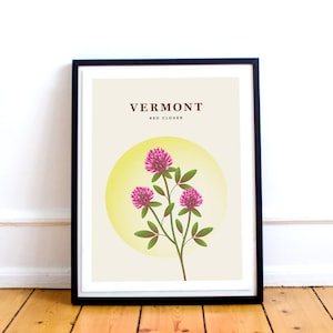 Vermont Print – Vermont State Flower Poster, Red Clover Illustration, Vermont Poster, Vermont Gift, Red Clover Print, Northeast Travel Art