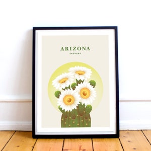Arizona Print – State Flower Poster, Saguaro Illustration, Arizona Poster, Arizona Gift, Phoenix Gift, Saguaro Print, Southwest Travel Art