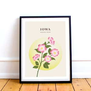 Iowa Print – Iowa State Flower Poster, Prairie Rose Illustration, Iowa Poster, Prairie Rose Print, Iowa Gift, Midwest Travel Art, Travel Art