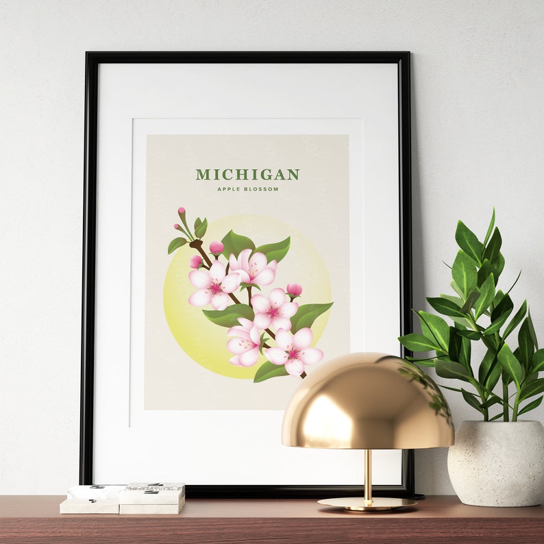 Michigan Print – State Flower Poster, Apple Blossom Illustration ...