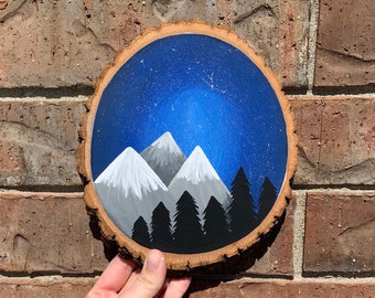 Small Hand-Painted Mountain Wood Slice