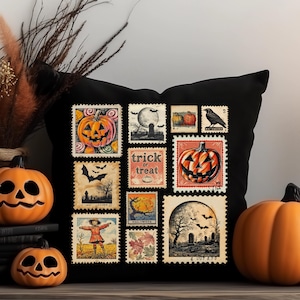 Spooky Vintage Halloween Stamp PNG Collage Digital Download - Retro Ephemera for Scrapbooking, Stickers, Cards & Crafts