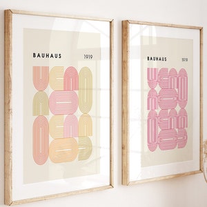 Conjunto Bauhaus de 2 impresiones digitales de arte mural, impresiones de arte mural de exposición, decoración de pared retro, carteles, estilo años 70, arte mural hippie, arte digital,
