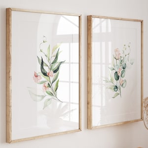 wildflower wall art set of 2, floral watercolor prints, botanical digital prints, printable wall art, modern wall decor, digital download
