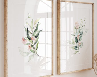 wildflower wall art set of 2, floral watercolor prints, botanical digital prints, printable wall art, modern wall decor, digital download