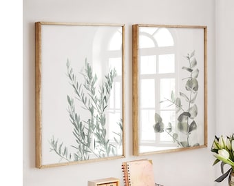 eucalyptus set of 2 prints, botanical prints, printable wall art, farmhouse wall decor, cottagecore, leaves