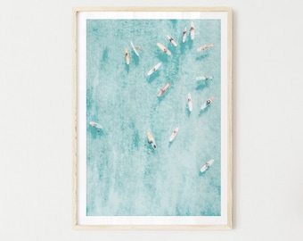aerial surfers beach print, surfing printable wall art, beach house wall art, coastal wall art